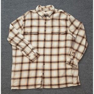 Mutual Weave Mens 3XLT Plaid Flannel Shirt Jacket Shacket Beige Brown
